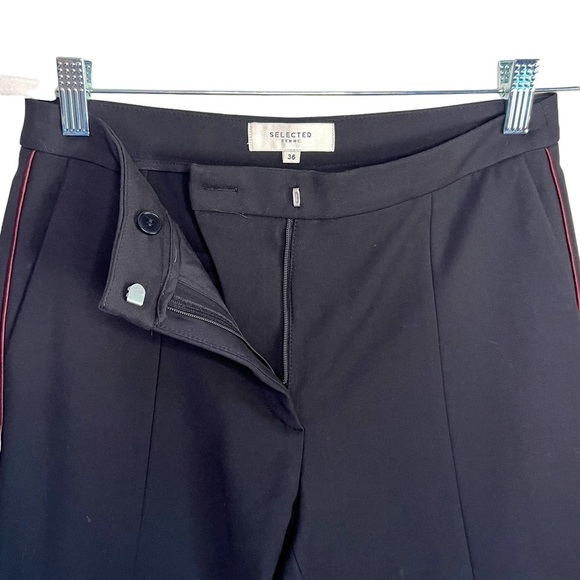 ASOS Selected Femme Muse Pipping MW Cropped Pant  Black/Red Pipping Size 36 - Picture 7 of 14
